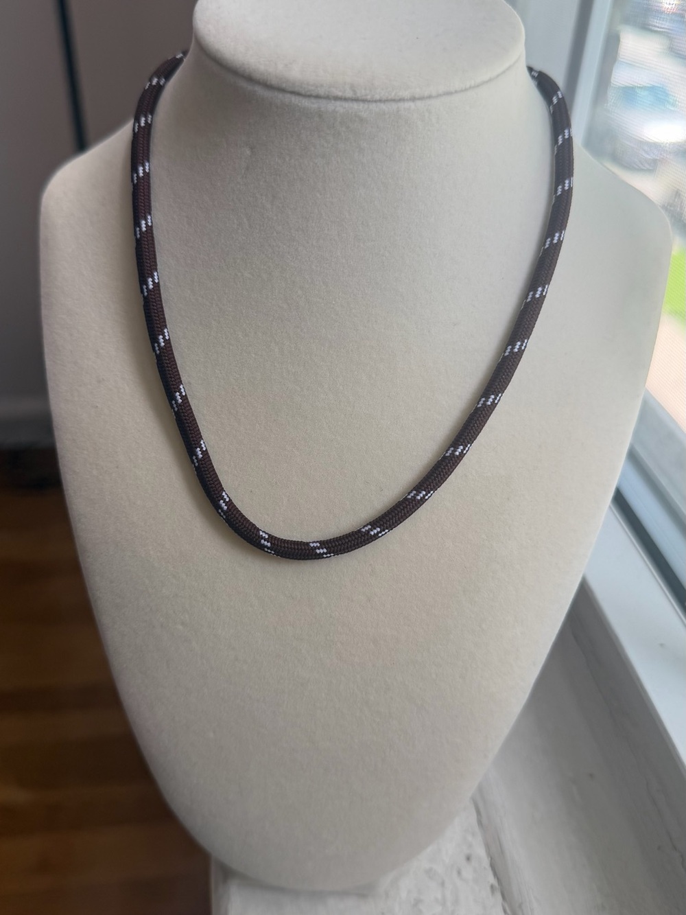 Adina Eden Brown Rope Necklace with White Accent Stitching